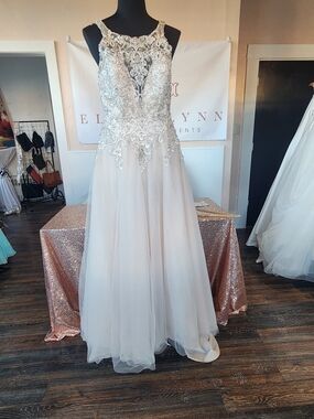 Beaded Illusion Bodice A-Line Wedding Dress - Ivory